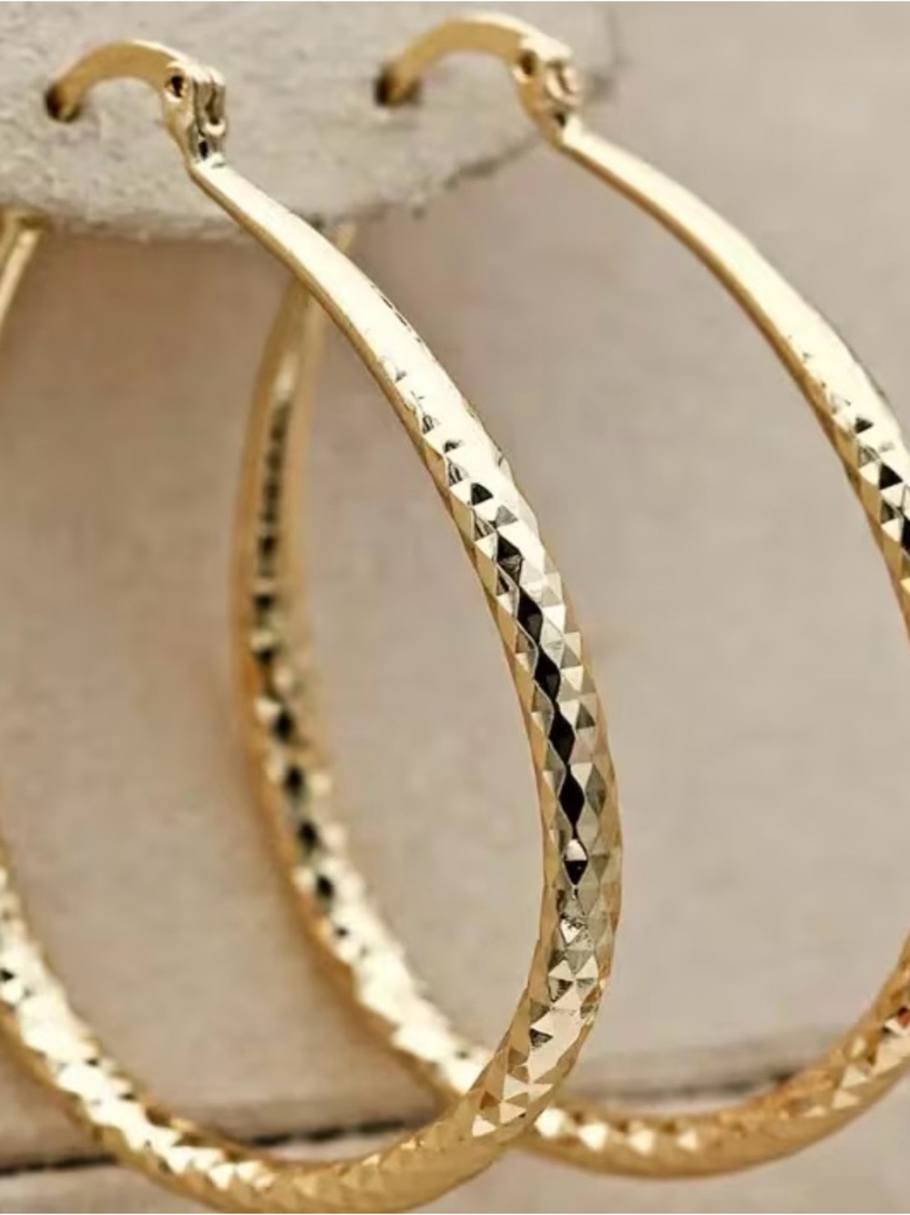18k Gold Textured Hoop Earrings -Retro Bohemian Style Copper plated
